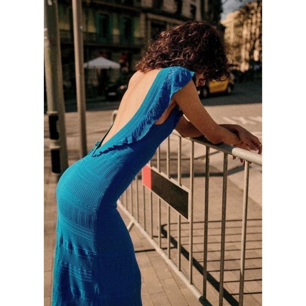 Sezane Aphrodite Dress Size XL Carribean Blue Knit Maxi